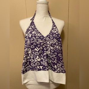 H&M Sz 8 V-neck Unlined Halter Top Cotton/Spandex , PURPLE /WHITE, NWT